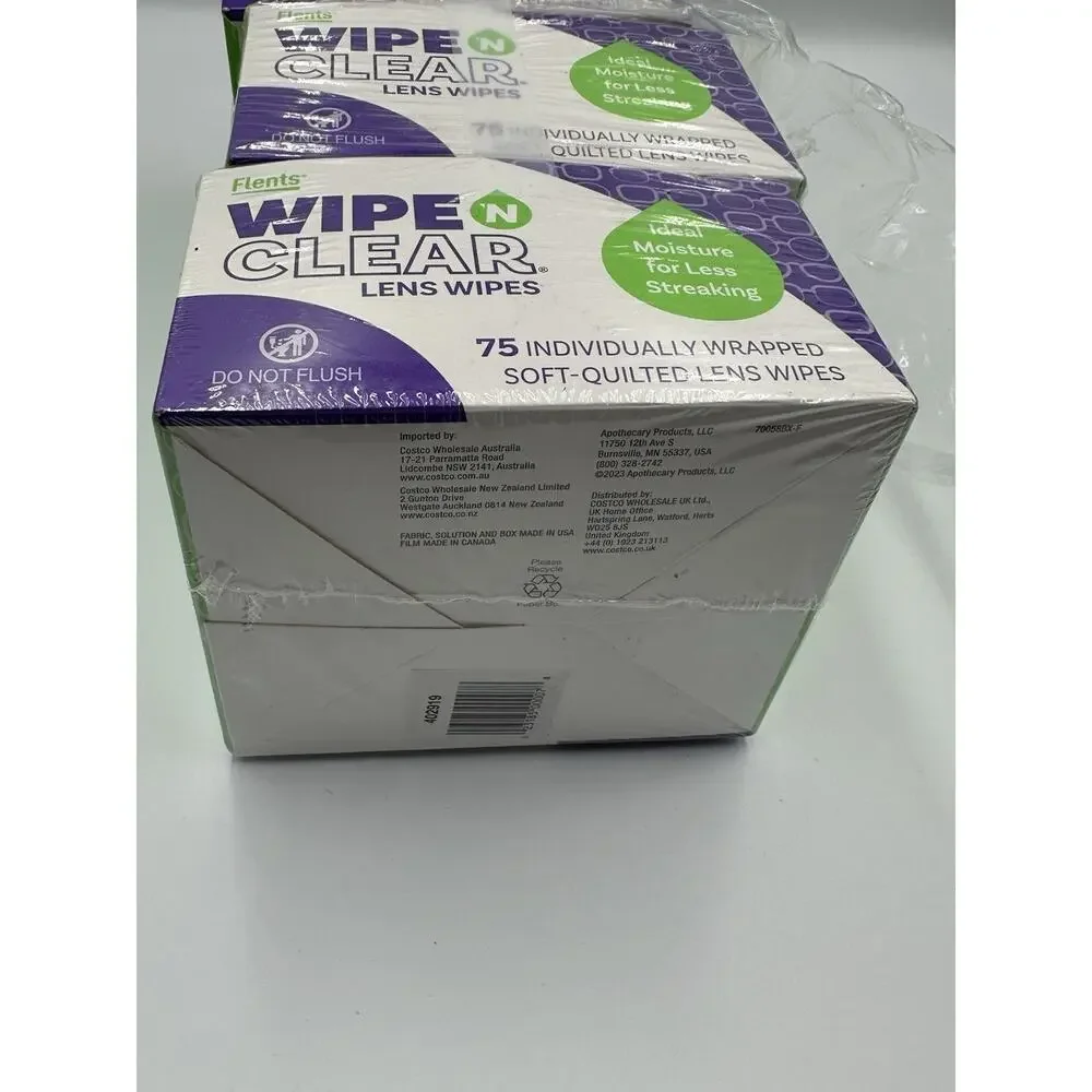 Flents Wipe N Clear Lens Wipes 75 Count X 3 Individually Wrapped Soft 225 Wipes